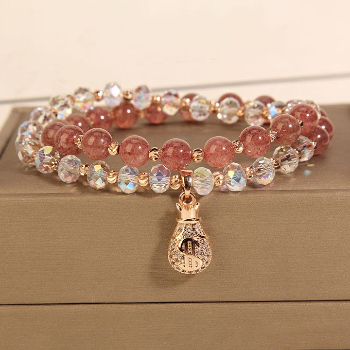 Bracelet porte-monnaie en cristal blanc et quartz fraise Buddha Stones