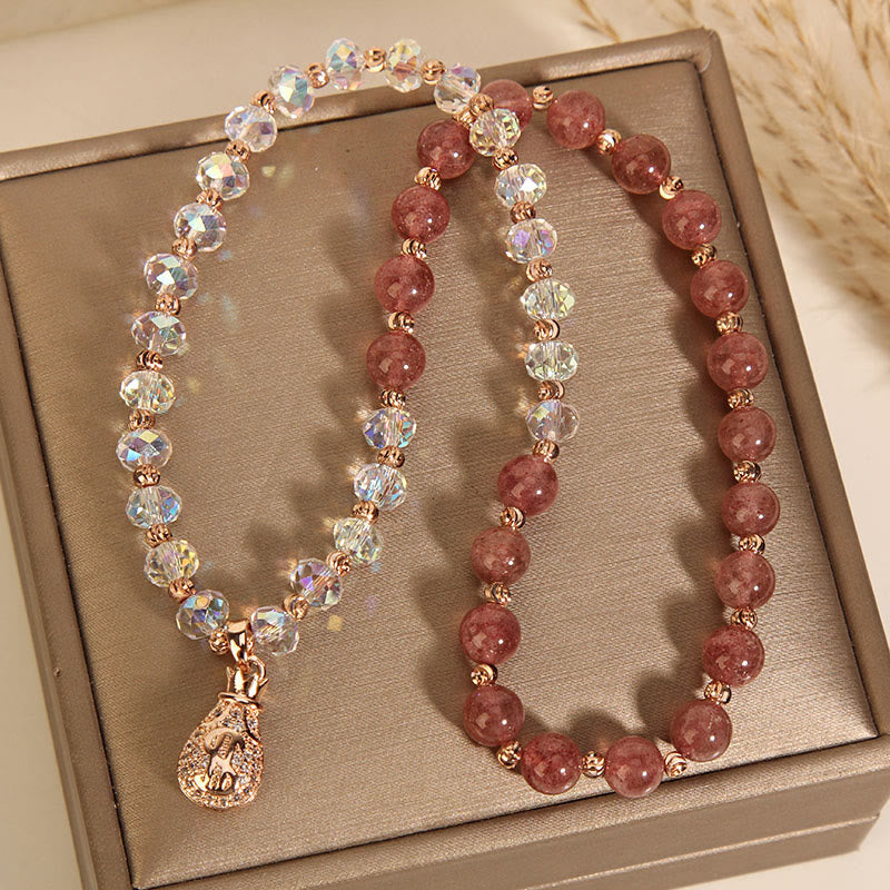 Bracelet porte-monnaie en cristal blanc et quartz fraise Buddha Stones