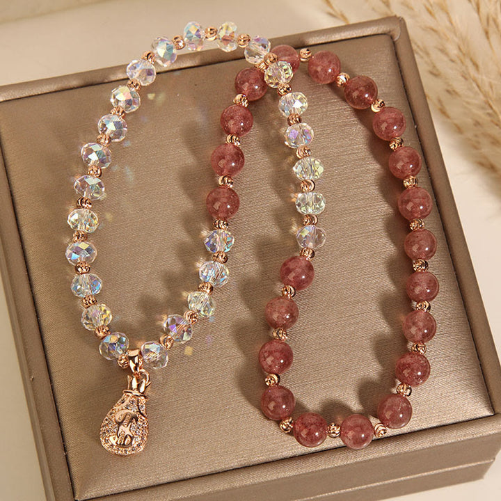 Bracelet porte-monnaie en cristal blanc et quartz fraise Buddha Stones