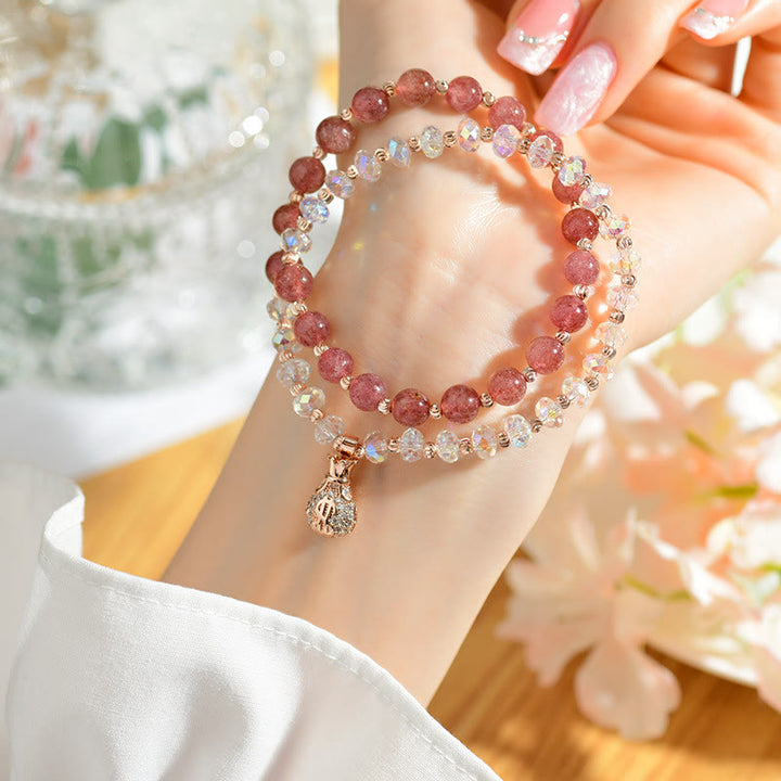 Bracelet porte-monnaie en cristal blanc et quartz fraise Buddha Stones