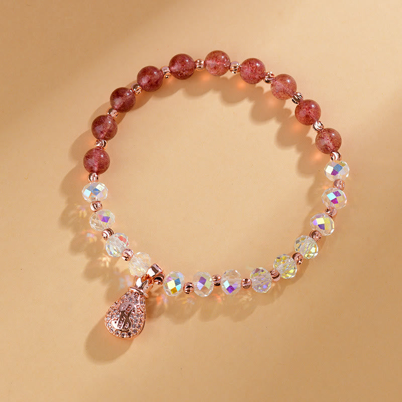 Bracelet porte-monnaie en cristal blanc et quartz fraise Buddha Stones