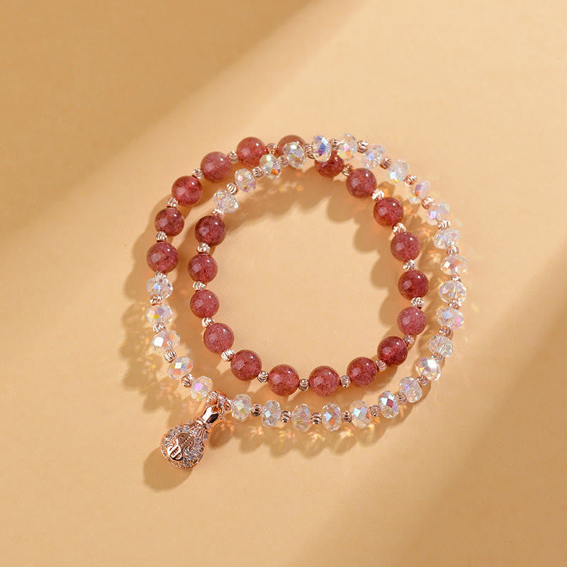 Bracelet porte-monnaie en cristal blanc et quartz fraise Buddha Stones