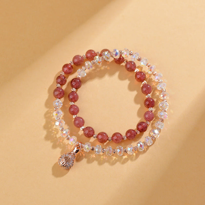 Bracelet porte-monnaie en cristal blanc et quartz fraise Buddha Stones