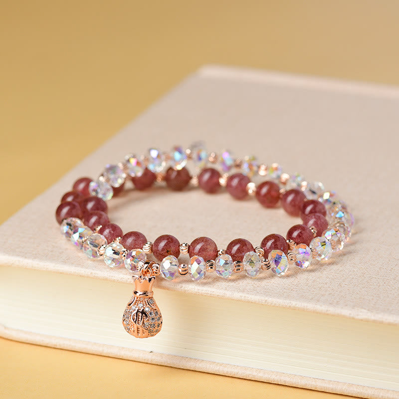 Bracelet porte-monnaie en cristal blanc et quartz fraise Buddha Stones