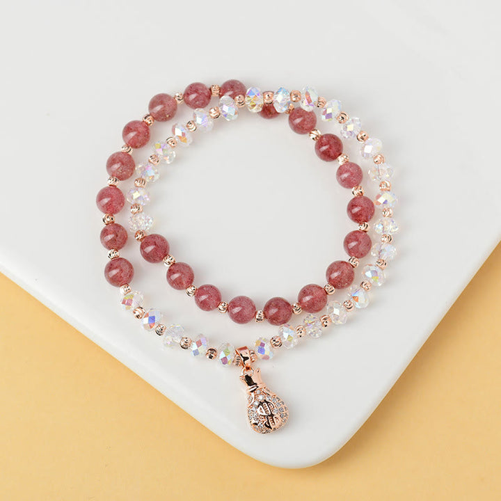 Bracelet porte-monnaie en cristal blanc et quartz fraise Buddha Stones