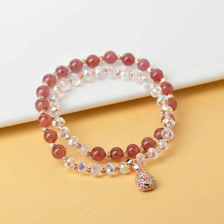 Bracelet porte-monnaie en cristal blanc et quartz fraise Buddha Stones