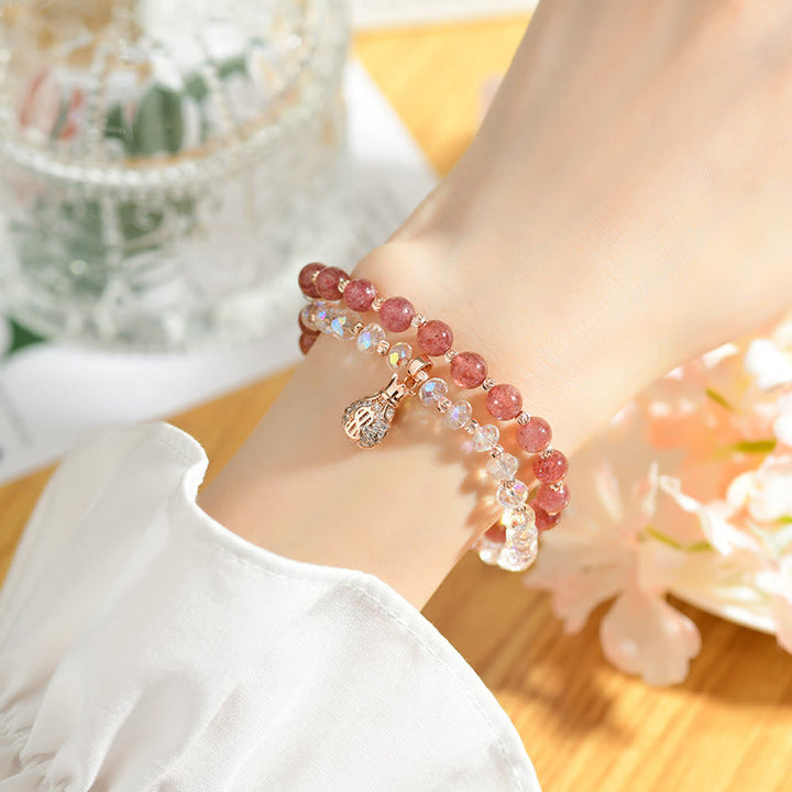 Bracelet porte-monnaie en cristal blanc et quartz fraise Buddha Stones