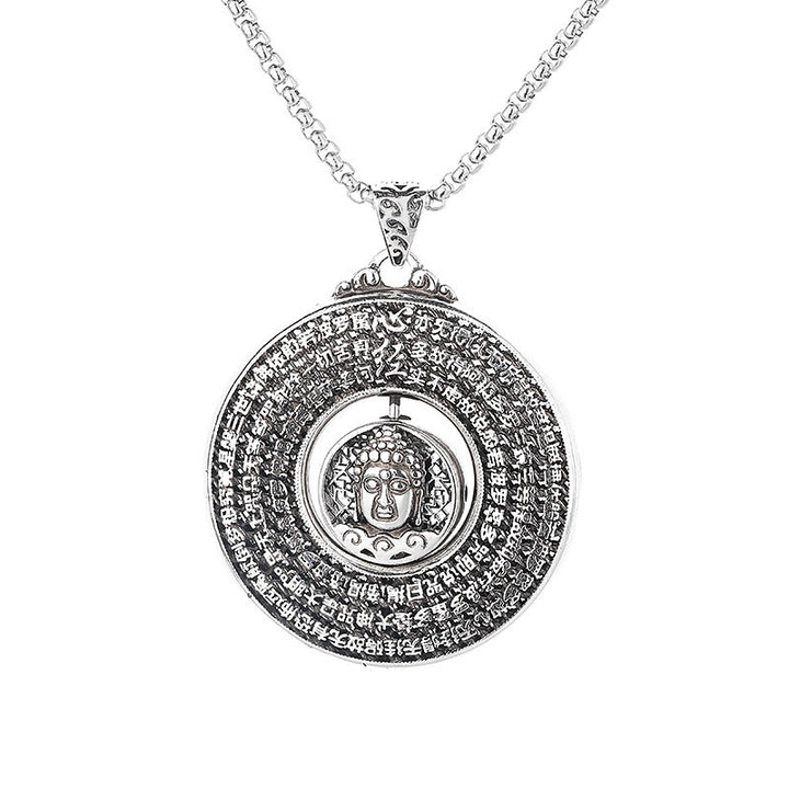 Collier pendentif rotatif Sérénité avec boucle de paix sculptée en forme de Buddha Stones de Bouddha