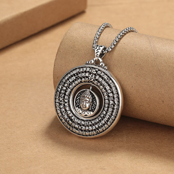 Collier pendentif rotatif Sérénité avec boucle de paix sculptée en forme de Buddha Stones de Bouddha