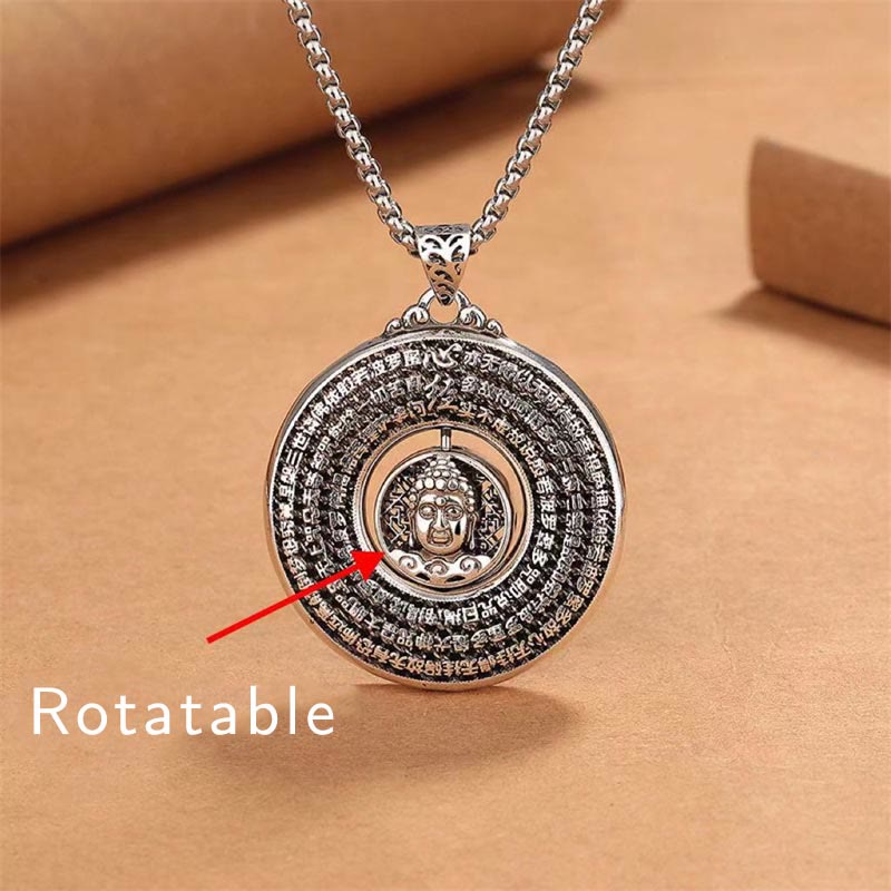 Collier pendentif rotatif Sérénité avec boucle de paix sculptée en forme de Buddha Stones de Bouddha
