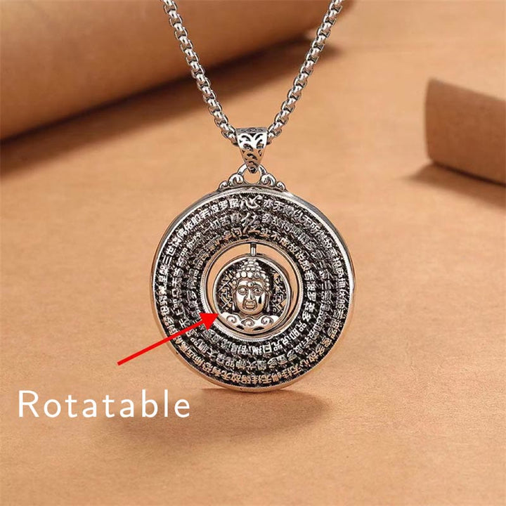 Collier pendentif rotatif Sérénité avec boucle de paix sculptée en forme de Buddha Stones de Bouddha