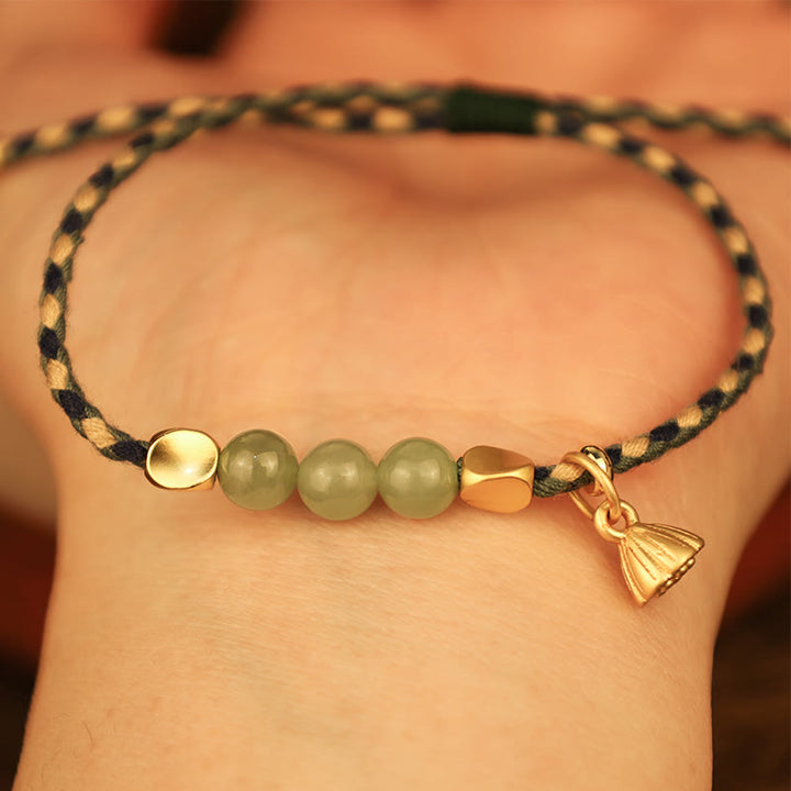 Bracelet tressé porte-bonheur en jade Hetian fait à la main avec Buddha Stones