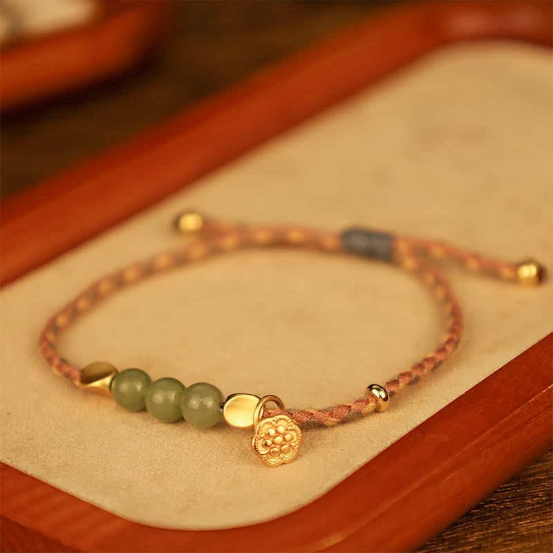 Bracelet tressé porte-bonheur en jade Hetian fait à la main avec Buddha Stones