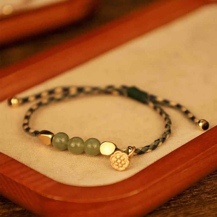 Bracelet tressé porte-bonheur en jade Hetian fait à la main avec Buddha Stones