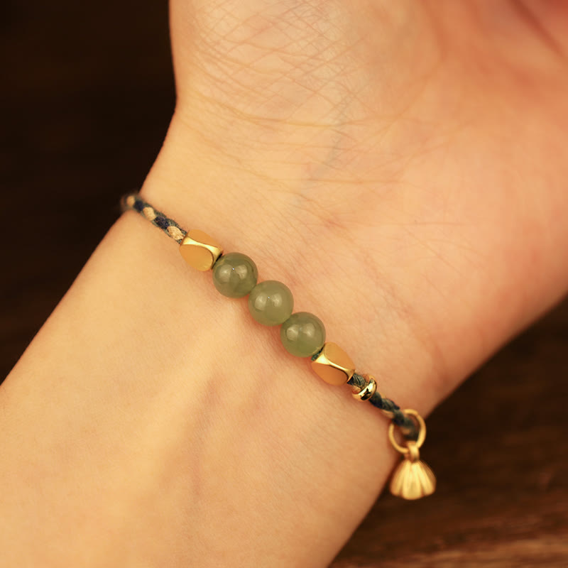 Bracelet tressé porte-bonheur en jade Hetian fait à la main avec Buddha Stones