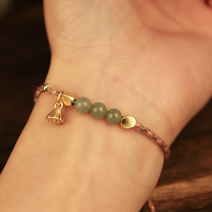 Bracelet tressé porte-bonheur en jade Hetian fait à la main avec Buddha Stones
