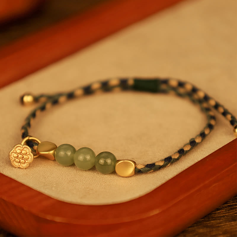Bracelet tressé porte-bonheur en jade Hetian fait à la main avec Buddha Stones