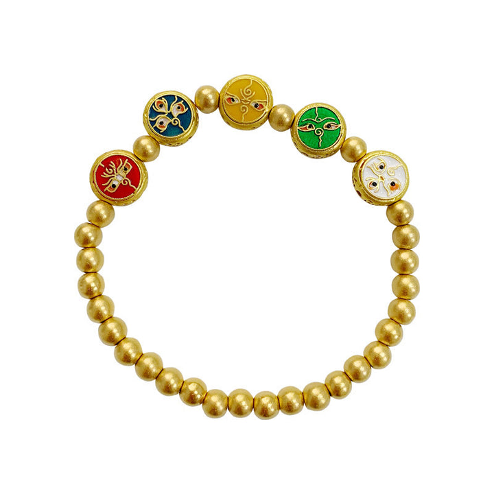 Bracelet porte-bonheur Buddha Stones en perles de cuivre représentant les cinq dieux de la richesse