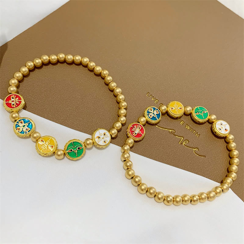 Bracelet porte-bonheur Buddha Stones en perles de cuivre représentant les cinq dieux de la richesse