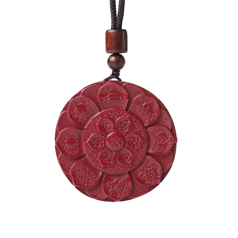 Collier avec pendentif en corde et bénédiction en Buddha Stones en cinabre naturel Lotus Om Mani Padme Hum