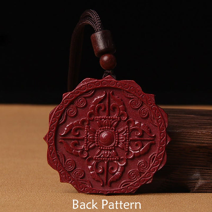 Collier avec pendentif en corde et bénédiction en Buddha Stones en cinabre naturel Lotus Om Mani Padme Hum