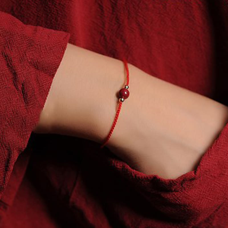 Bracelet tressé en cinabre naturel plaqué or 14 carats de Buddha Stones