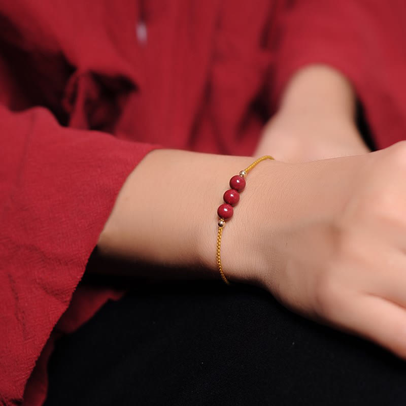 Bracelet tressé en cinabre naturel plaqué or 14 carats de Buddha Stones