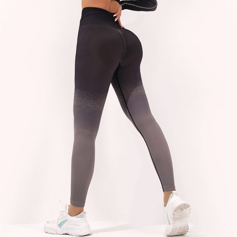Haut court à manches longues avec dégradé de Buddha Stones -shirt, soutien-gorge, leggings, pantalon, tenue de fitness et de yoga - Pantalon - Noir Gris - US4，UK/AU8，EU36 (L) - image 16