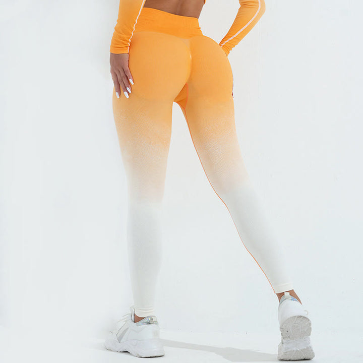 Haut court à manches longues avec dégradé de Buddha Stones -shirt, soutien-gorge, leggings, pantalon, tenue de fitness et de yoga - Pantalon - Orange Blanc - US4，UK/AU8，EU36 (L) - image 21