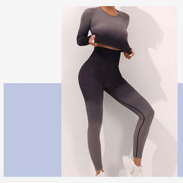 Haut court à manches longues avec dégradé de Buddha Stones -shirt, soutien-gorge, leggings, pantalon, tenue de fitness et de yoga - image 18