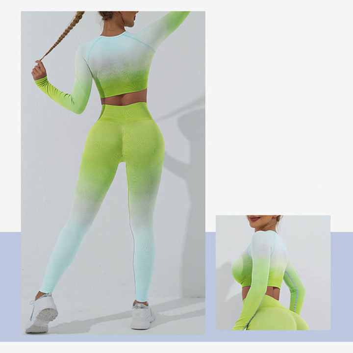 Haut court à manches longues avec dégradé de Buddha Stones -shirt, soutien-gorge, leggings, pantalon, tenue de fitness et de yoga - image 40