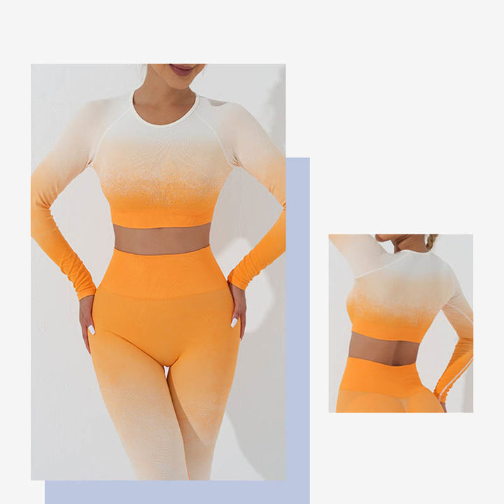 Haut court à manches longues avec dégradé de Buddha Stones -shirt, soutien-gorge, leggings, pantalon, tenue de fitness et de yoga - image 30