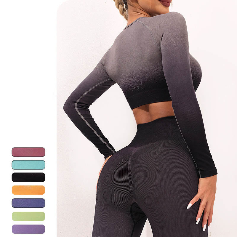 Haut court à manches longues avec dégradé de Buddha Stones -shirt, soutien-gorge, leggings, pantalon, tenue de fitness et de yoga - image 19