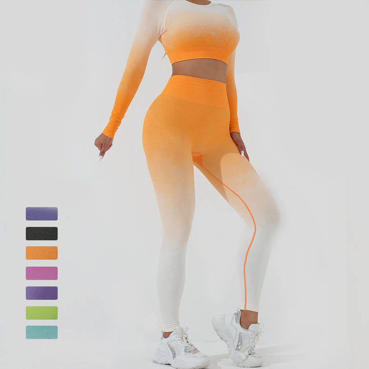 Haut court à manches longues avec dégradé de Buddha Stones -shirt, soutien-gorge, leggings, pantalon, tenue de fitness et de yoga - image 28