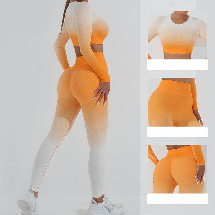 Haut court à manches longues avec dégradé de Buddha Stones -shirt, soutien-gorge, leggings, pantalon, tenue de fitness et de yoga - image 27