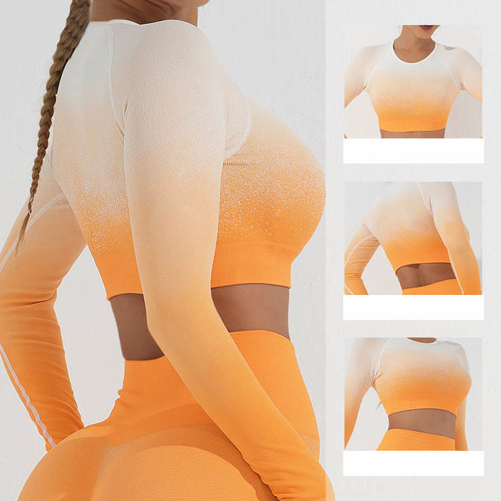 Haut court à manches longues avec dégradé de Buddha Stones -shirt, soutien-gorge, leggings, pantalon, tenue de fitness et de yoga - image 9