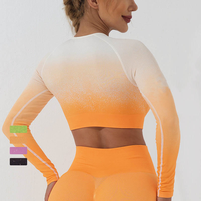 Haut court à manches longues avec dégradé de Buddha Stones -shirt, soutien-gorge, leggings, pantalon, tenue de fitness et de yoga - image 8