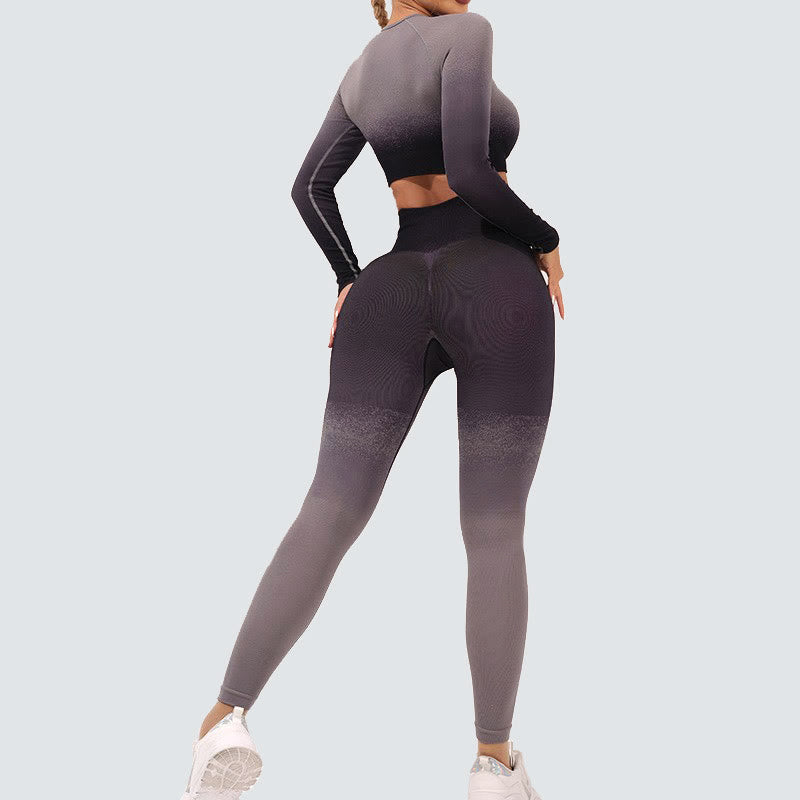 Haut court à manches longues avec dégradé de Buddha Stones -shirt, soutien-gorge, leggings, pantalon, tenue de fitness et de yoga - image 20