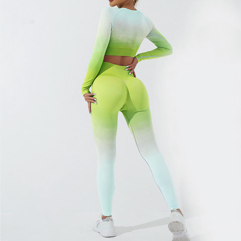 Haut court à manches longues avec dégradé de Buddha Stones -shirt, soutien-gorge, leggings, pantalon, tenue de fitness et de yoga - image 39