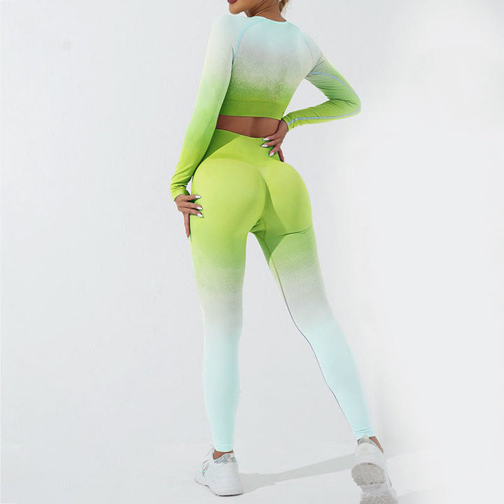 Haut court à manches longues avec dégradé de Buddha Stones -shirt, soutien-gorge, leggings, pantalon, tenue de fitness et de yoga - image 39