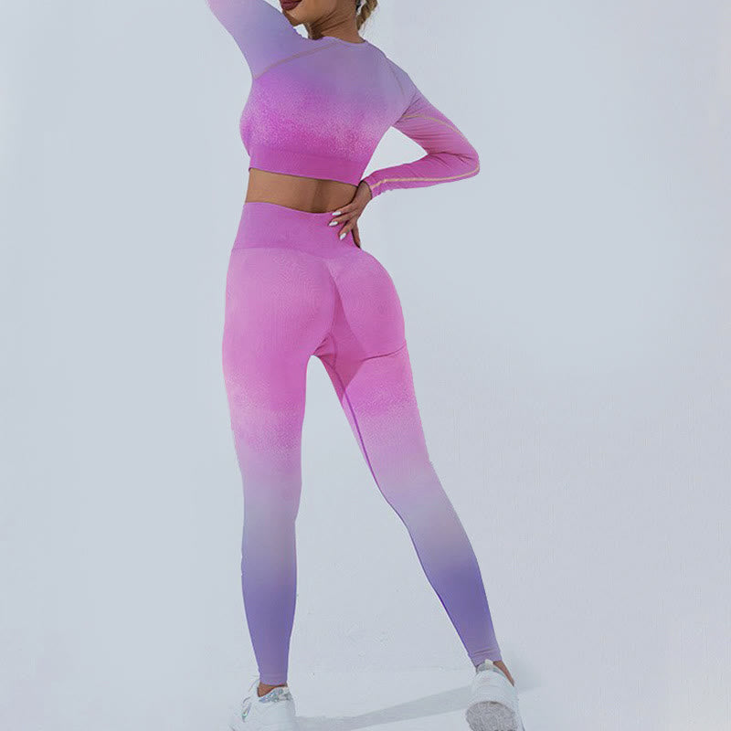 Haut court à manches longues avec dégradé de Buddha Stones -shirt, soutien-gorge, leggings, pantalon, tenue de fitness et de yoga - image 33