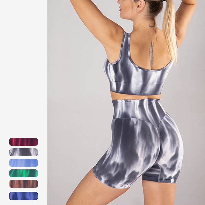 Buddha Stones Lot de 2 hauts courts sans coutures imprimés Tie Dye pour le sport, le fitness, le yoga