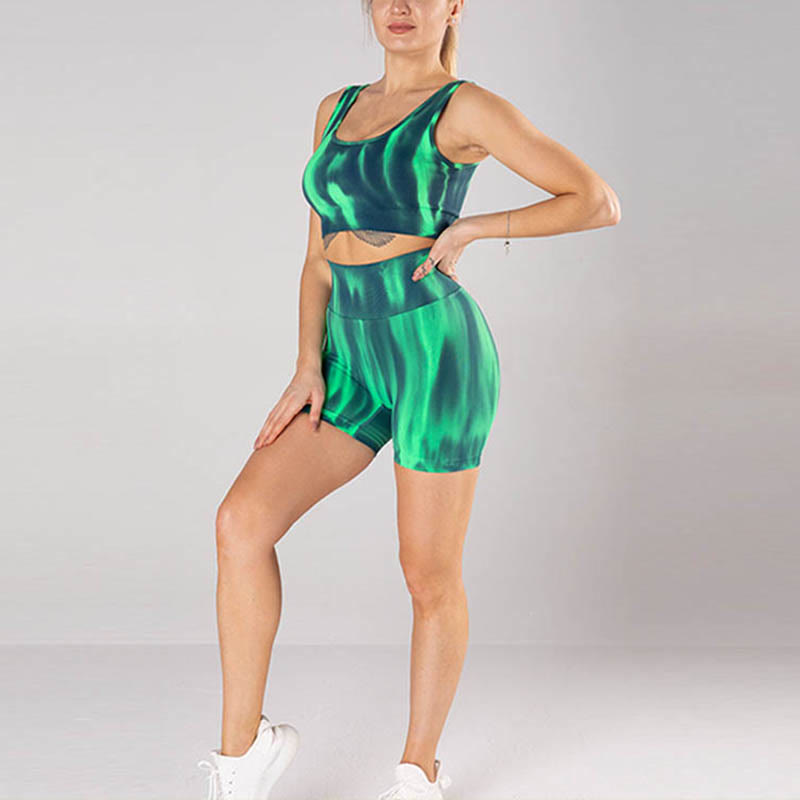 Buddha Stones Lot de 2 hauts courts sans coutures imprimés Tie Dye pour le sport, le fitness, le yoga