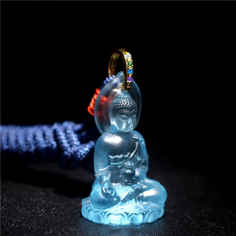 Collier pendentif amulette de sérénité en cristal Liuli Bouddha de médecine Bouddha bleu Tathagata Buddha Stones - Bouddha Tathagata bleu clair - image 1