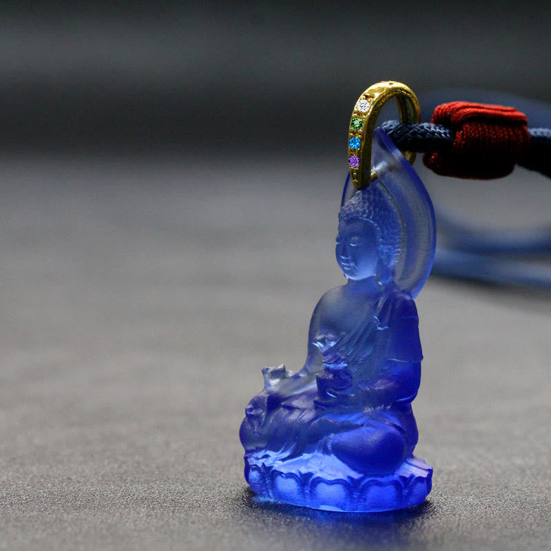 Collier pendentif amulette de sérénité en cristal Liuli Bouddha de médecine Bouddha bleu Tathagata Buddha Stones - Bouddha de la médecine bleu foncé - image 15