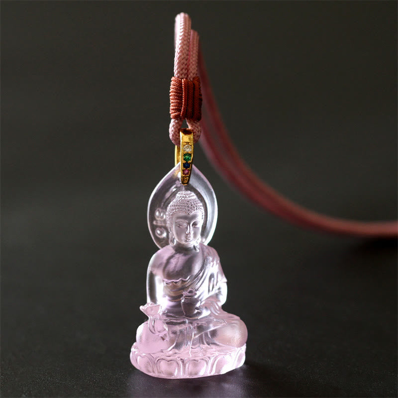 Collier pendentif amulette de sérénité en cristal Liuli Bouddha de médecine Bouddha bleu Tathagata Buddha Stones - Bouddha de médecine rose - image 18
