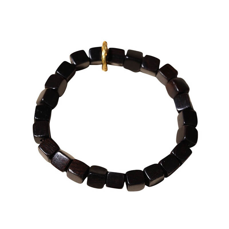Bracelet de perles carrées en bois d'ébène tibétain Buddha Stones Peace Calm