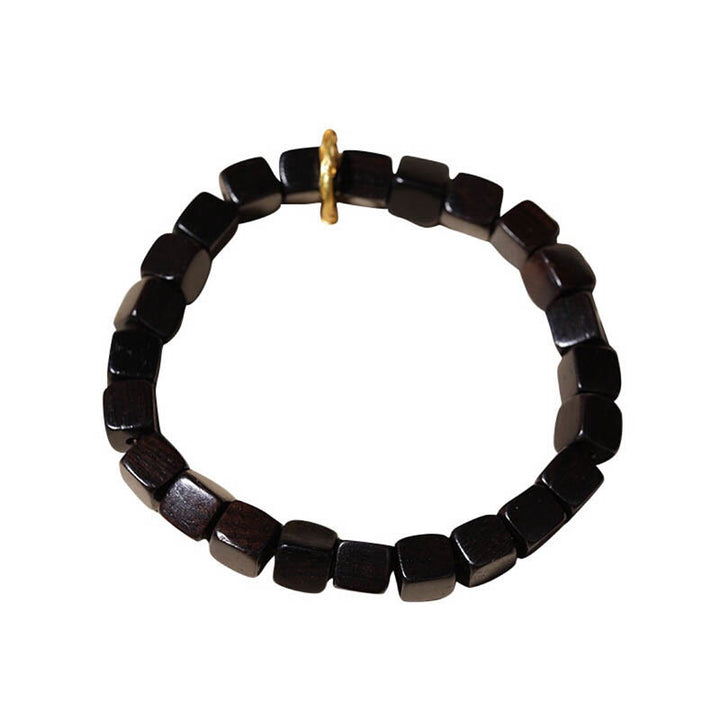Bracelet de perles carrées en bois d'ébène tibétain Buddha Stones Peace Calm