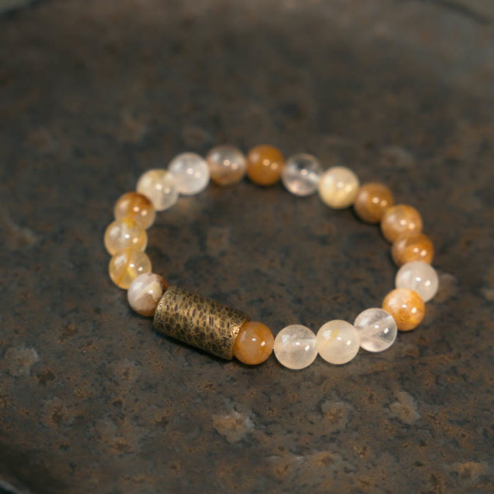 Bracelet de protection fantôme violet en quartz rutile doré et quartz hématoïde rouge et cristal blanc Buddha Stones