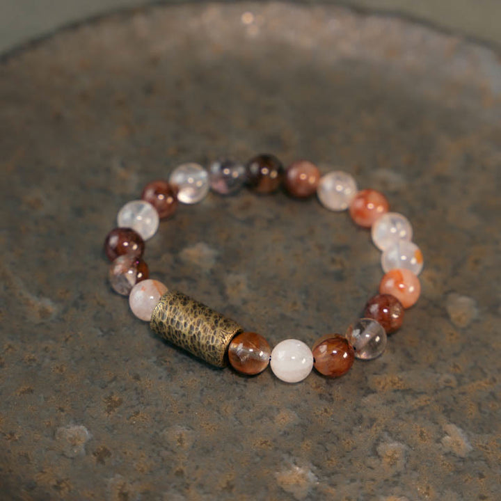 Bracelet de protection fantôme violet en quartz rutile doré et quartz hématoïde rouge et cristal blanc Buddha Stones